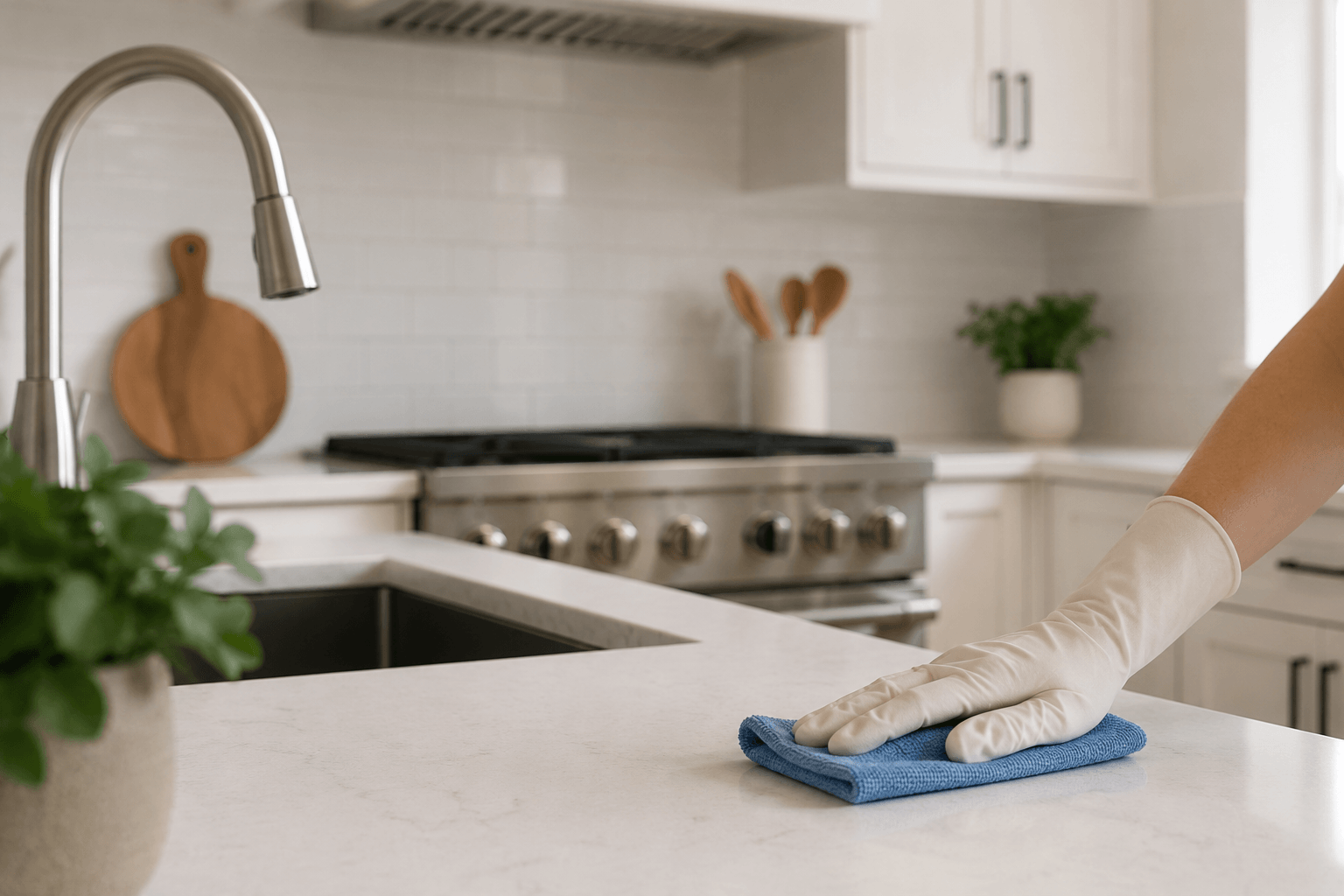 Professional kitchen cleaning service in action